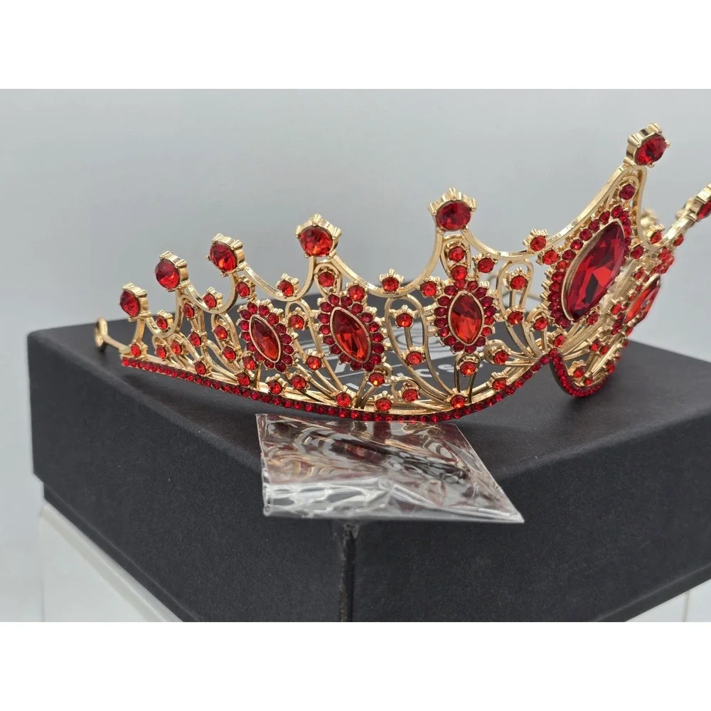 Red Quinceanera Crystal Crown Tiaras Girl Hair Wedding ‎ Party